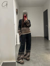SWAYING 25 Early Spring V-neck snowflake jacquard pullover / straight pants SW-SW25PS3B11-HEI Black pants SW25PS1T13